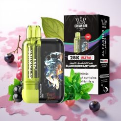 Al Fakher Crown Bar Ultra 25K Disposable Vape Črni ribez Meta 25K pufov LCD baterija 300mAh 22ml 50mg/ml Type-C Mesh