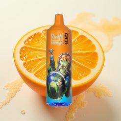 RandM Tornado 9000 Puffs Ponovno Polnjljiva E-cigareta 18 mL Mrežna Tuljava RGB Display Oranžna Soda