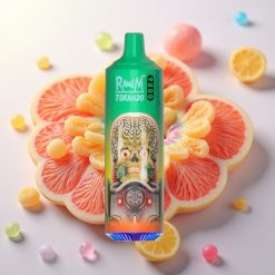 RandM Tornado 9000 Puffs Ponovno Polnljiva E-cigareta 18 mL Mrežasta Glava RGB Display Mavrične Bonbone